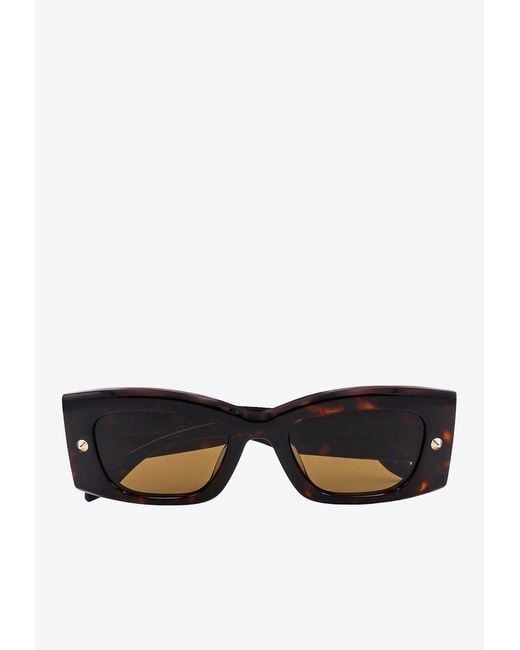 McQueen Black Spike Studs Rectangular Sunglasses