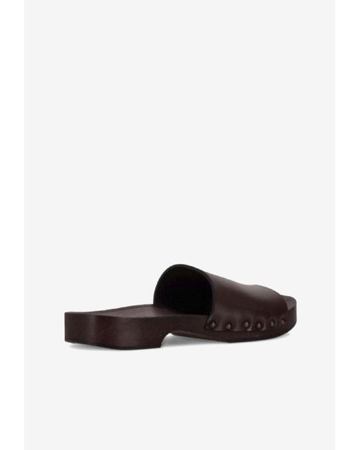 LA ROSE White Studded Leather Clogs