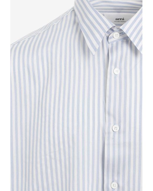 AMI White Striped Short-Sleeved Shirt for men