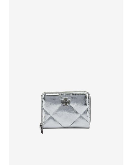 Tory Burch White Small Kira Quilted Leather Zip-Around Wallet