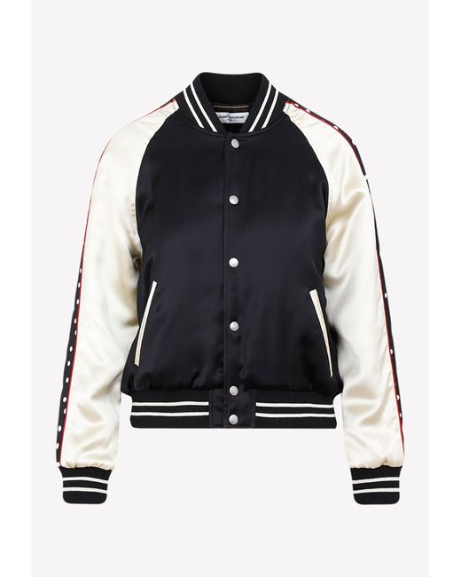 Saint Laurent Ysl Silk Varsity Jacket in Black Lyst UK