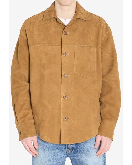 AMI Natural Suede Buttoned Overshirt for men