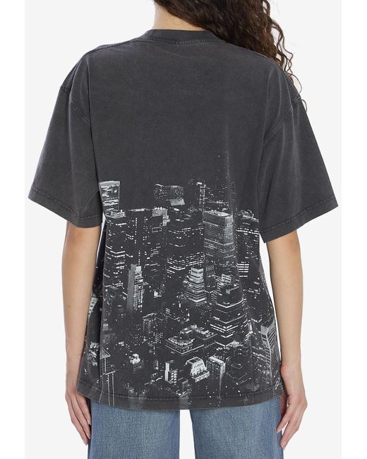 Alexander Wang Black T-Shirt With Thermo-Applied Rhinestones And Ny Skyline