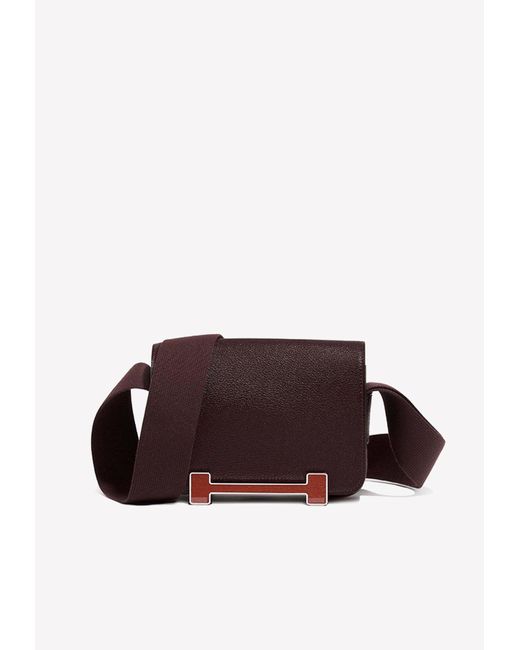 Hermès Brown Geta Shoulder Bag In Rouge And Cuivre Chèvre Mysore With Palladium Hardware
