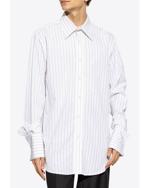 Alexander McQueen White Striped Long-Sleeved Shirt for men