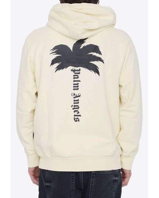 Palm Angels Natural Logo-Printed Hooded Sweatshirt for men