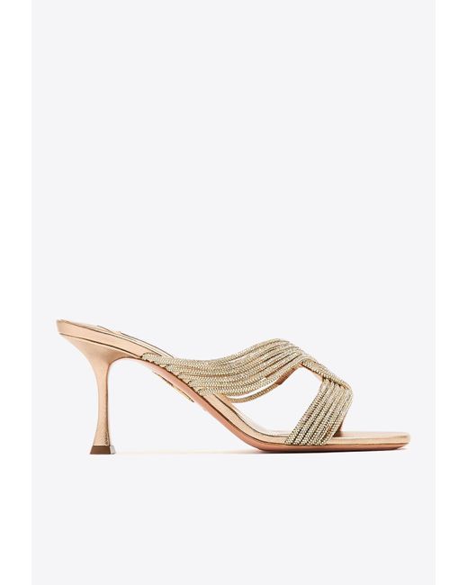 Aquazzura White Gatsby 75 Crystal-Embellished Mules