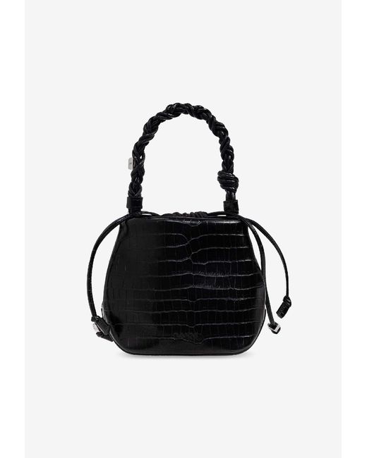 Ganni Black Bou Croc-Embossed Leather Bucket Bag