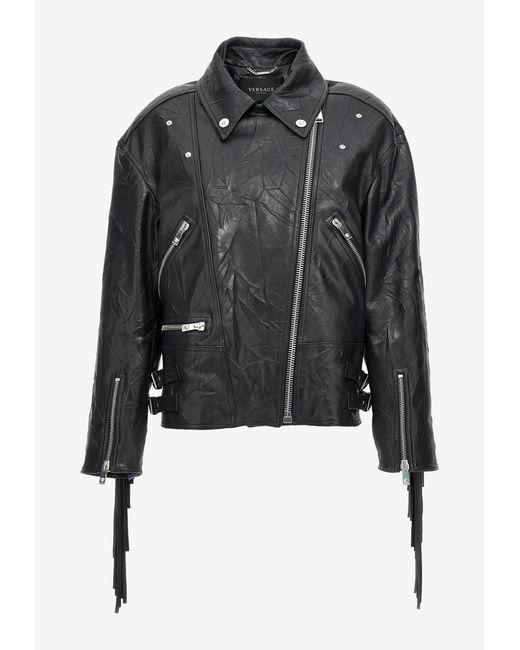 Versace Black Fringed Leather Jacket