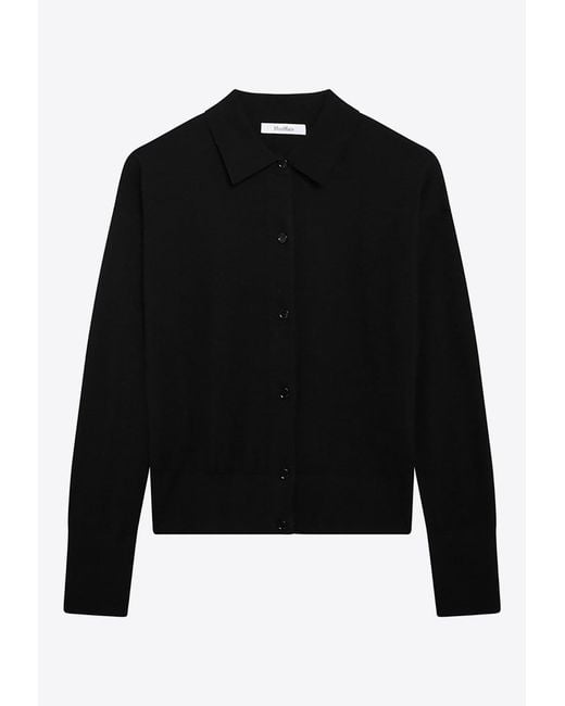 Max Mara Black Wool-Blend Buttoned Cardigan