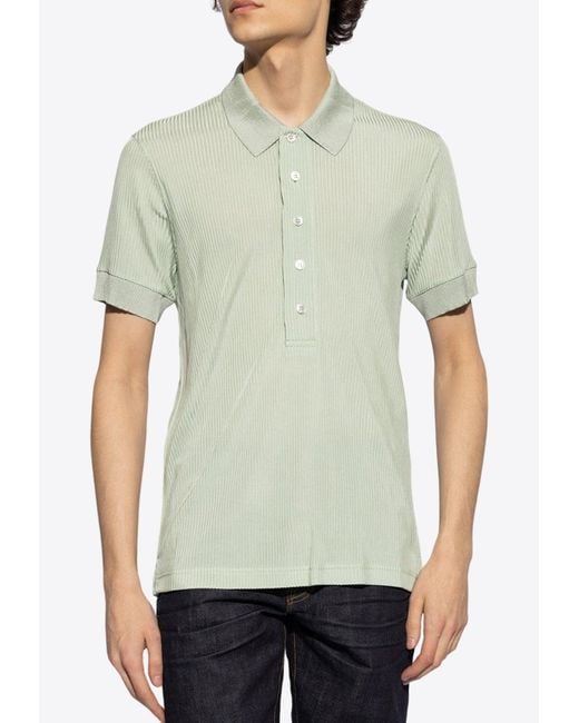 Tom Ford Green Logo Embroidered Ribbed Polo T-Shirt for men
