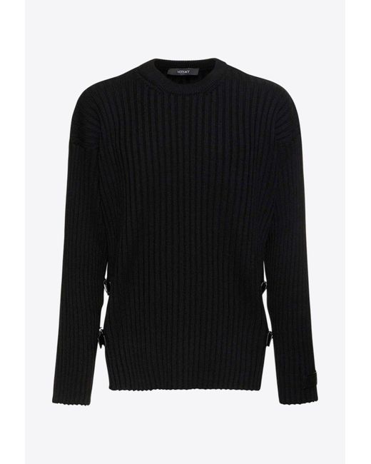 Versace Black Logo Patch Ribbed Knit Sweater for men