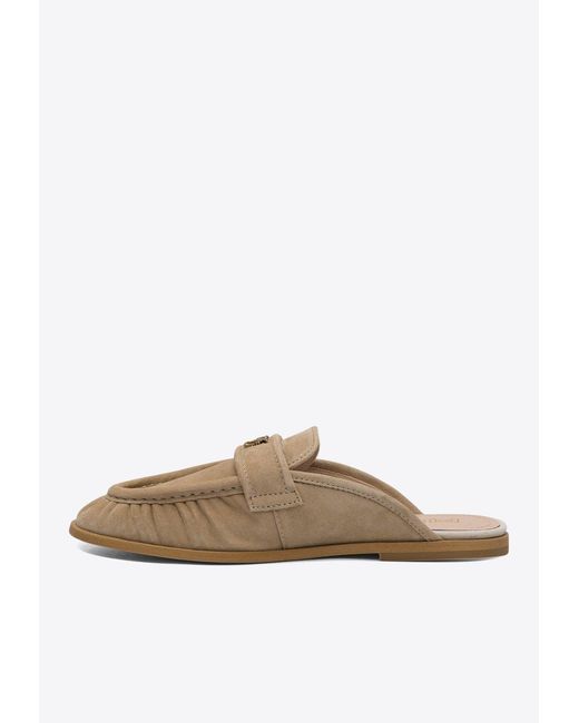 Pinko White Naty Suede Flat Mules