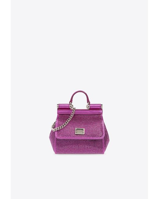 Dolce & Gabbana Pink Mini Sicily Crystal Embellished Top Handle Bag