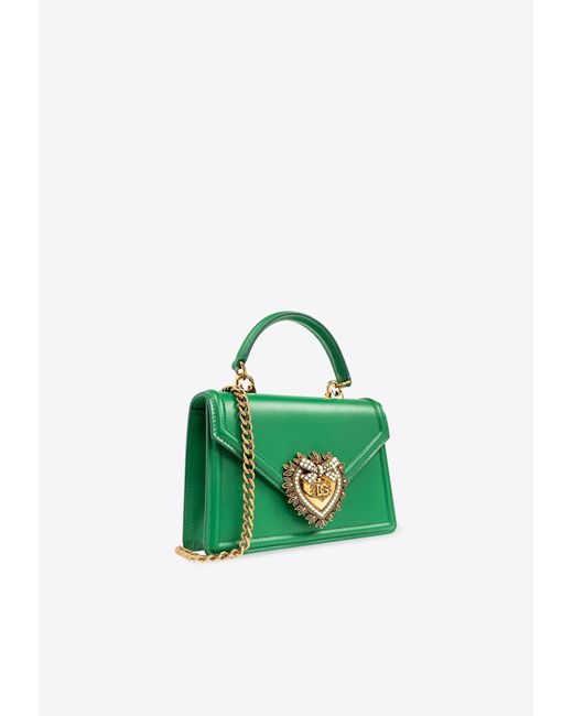 Dolce & Gabbana Green Small Devotion Leather Top Handle Bag