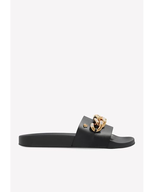Versace Medusa Chain Slippers In Leather in White | Lyst UK
