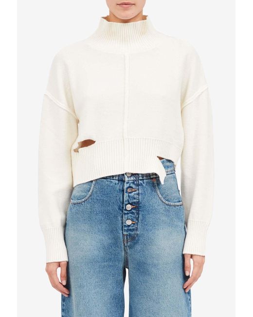 MM6 by Maison Martin Margiela Blue Cut-Out Knitted Sweater