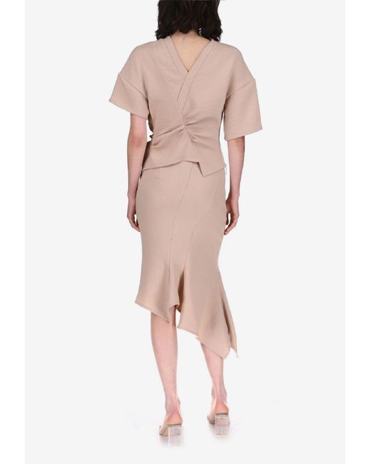 Dawei Natural Asymmetric Midi Skirt With Buttons