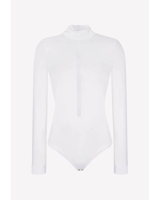 Burberry Synthetic Turtleneck Sheer Bodysuit Top in White Lyst