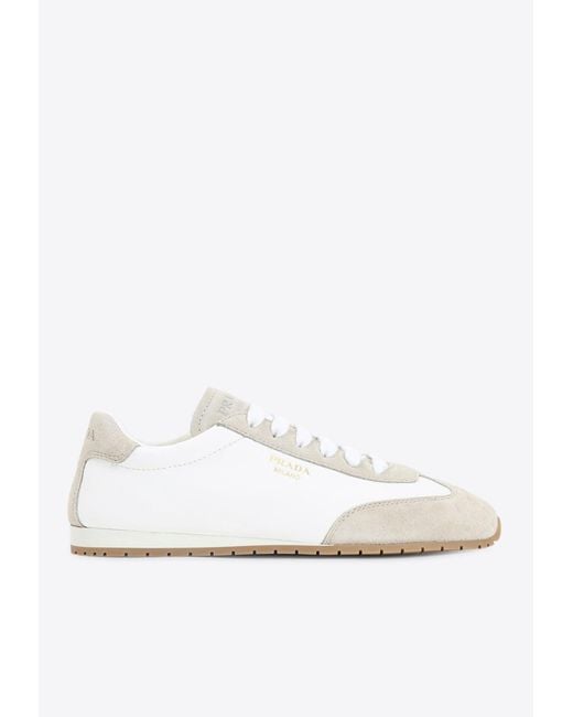 Prada White Suede Low-Top Sneakers