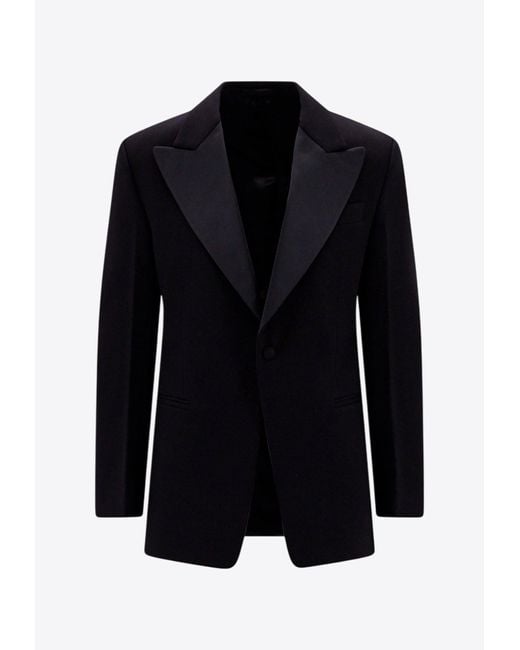 Ferragamo Blue Single-Breasted Tuxedo Blazer for men