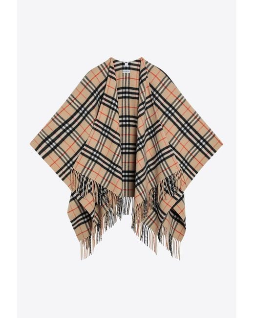 Burberry White Vintage Check Wool Poncho