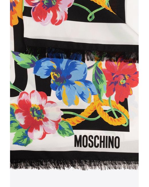 Moschino Black Floral Print Silk Scarf