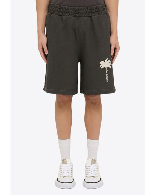Palm Angels Black Palm Print Bermuda Shorts for men