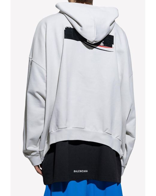 Balenciaga Gray Obscured Logo Oversized Hooded Sweatshirt for men