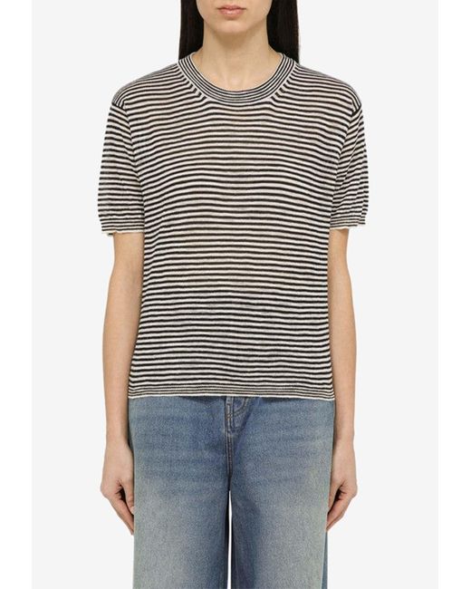 Roberto Collina Gray Linen-Blend Striped T-Shirt