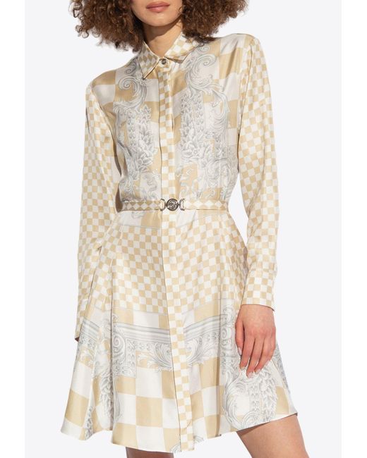 Versace Natural Medusa Checkerboard Mini Shirt Dress