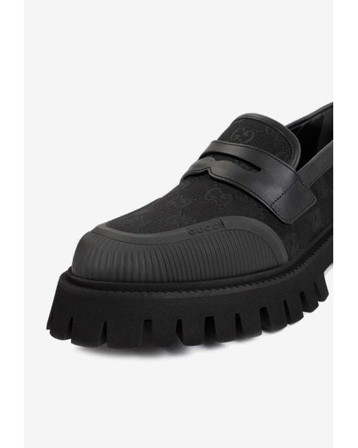 Gucci Black Novo Maxi Gg Canvas Loafers for men
