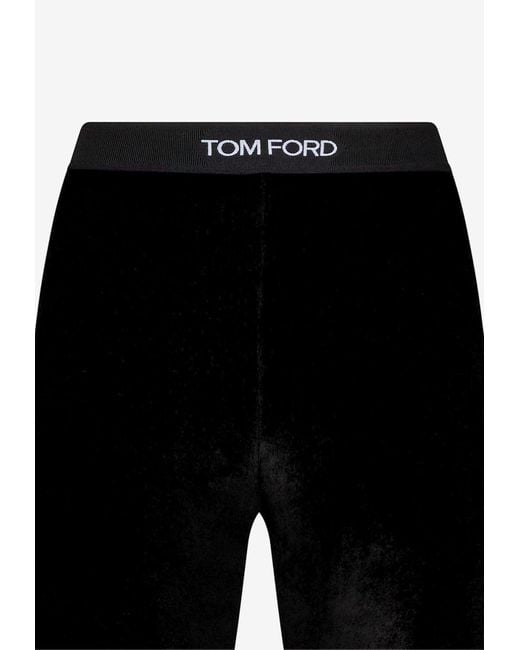 Tom Ford Black Logo-Waistband Velvet Leggings
