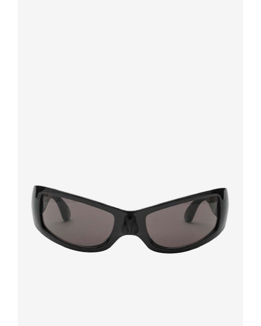 Balenciaga Gray Embossed Logo Rectangular Sunglasses