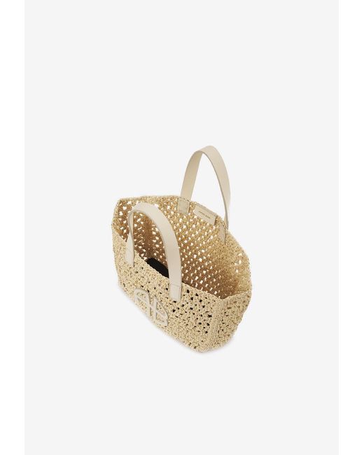 Anine Bing Rio Small Logo-embossed Woven Tote Bag in Natural