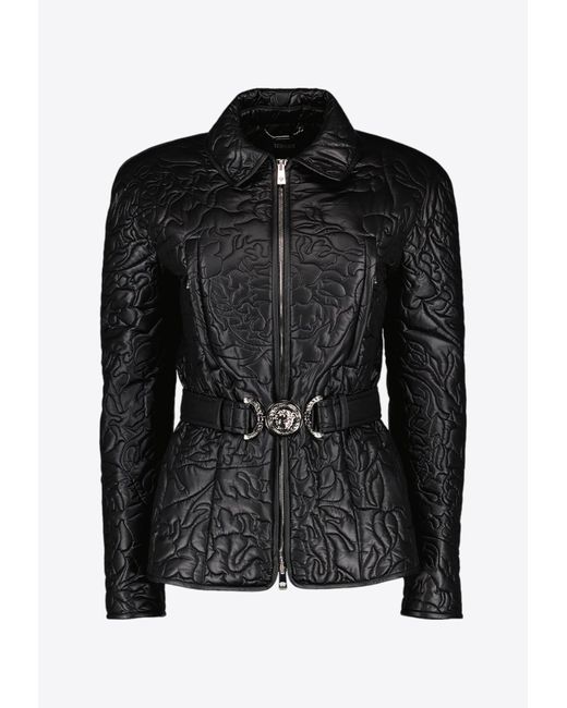 Versace Black Barocco Quilted Puffer Jacket