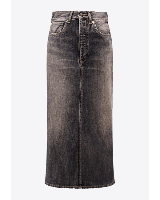 Balenciaga Black Intertwining Lace Midi Denim Skirt