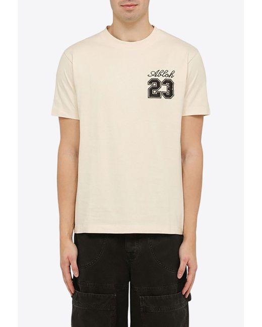Off-White c/o Virgil Abloh Natural Logo Embroidered Crewneck T-Shirt for men