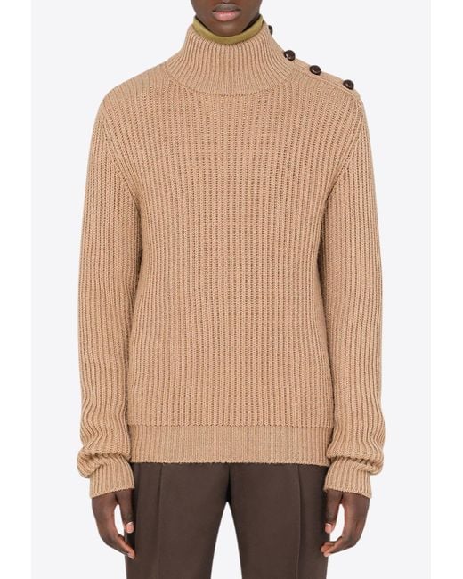 Dolce & Gabbana Natural Turtleneck Knitted Wool Sweater for men