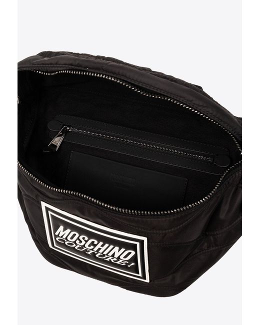 Moschino Black Italic Logo Patch Belt Bag for men