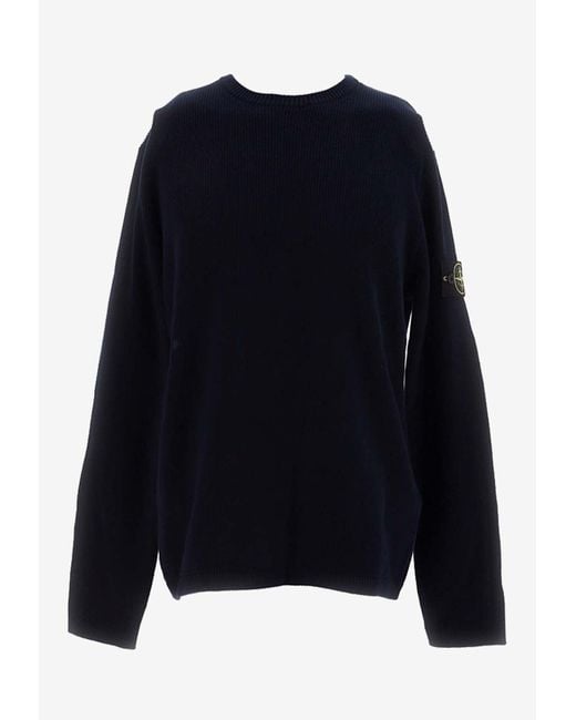 Stone Island Blue Logo Patch Knitted Sweater for men