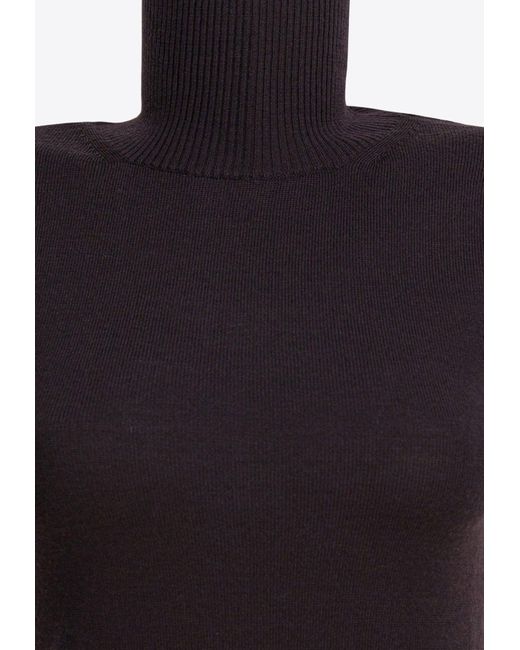 Max Mara Black Vertigo Turtleneck Sleeveless Wool Knit Top