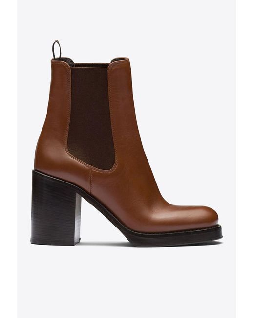 Prada Brown 85 Brushed Leather Ankle Boots