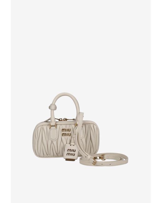 Miu Miu White Mini Arcadie Matelassé Leather Top Handle Bag