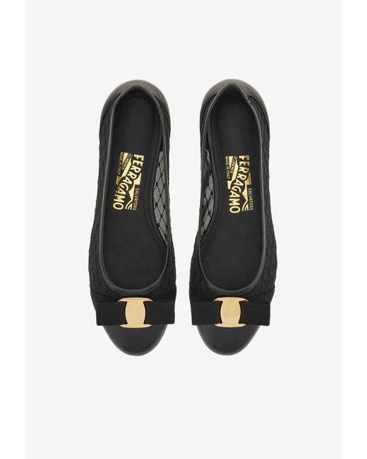 Ferragamo White Varina Mesh Ballet Flats