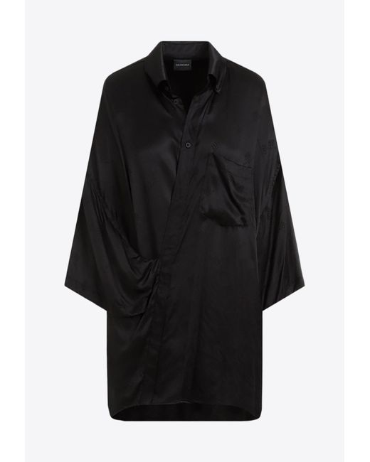 Balenciaga Black Wrap Oversized Silk Blouse