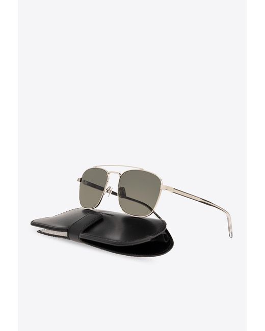 Saint Laurent White Double Bridge Aviator Sunglasses for men