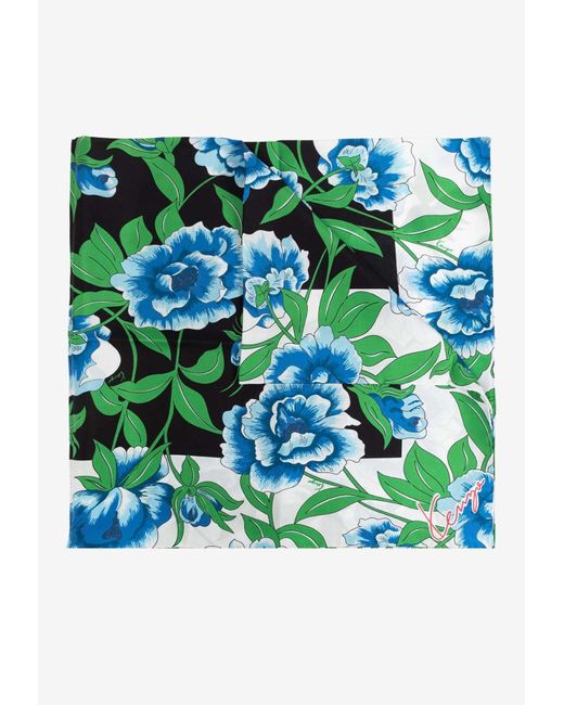 KENZO Green Ponies Print Silk Scarf