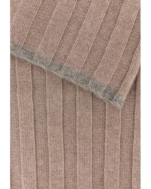 Brunello Cucinelli White Ribbed Cashmere Scarf for men