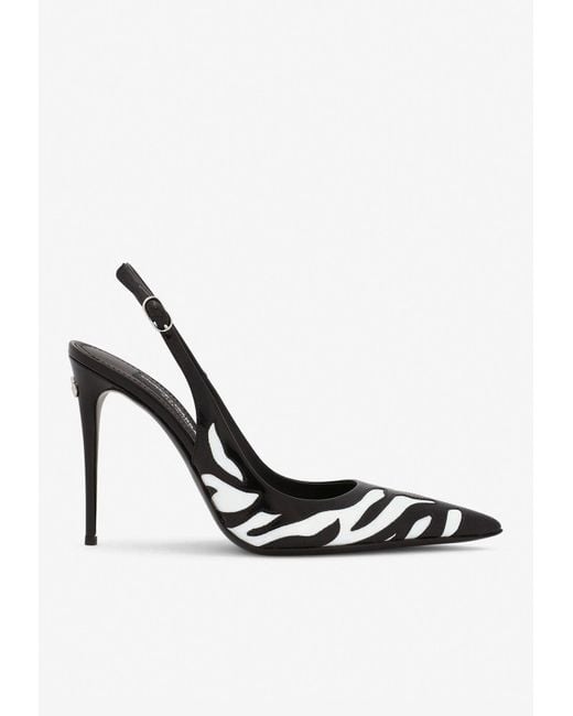Dolce & Gabbana Leather Lollo 105 Slingback Zebra Pumps in Black | Lyst ...